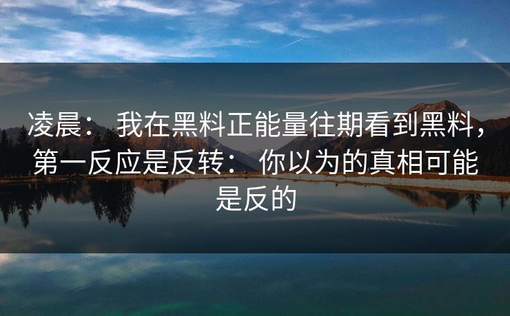凌晨： 我在黑料正能量往期看到黑料，第一反应是反转： 你以为的真相可能是反的